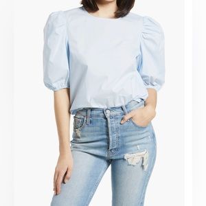 H&M Light Blue Round neck Cotton short Balloon sleeve T shirt  top, sz XS